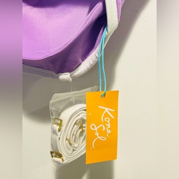 Kona Sol Women's Terry Textured Solid Bandeau with Binding Bikini Top 2X - Picture 7 of 16